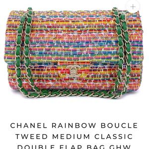 Chanel Classic Rainbow Boucle Runway Multicolor Tweed Double Flap Medium Bag